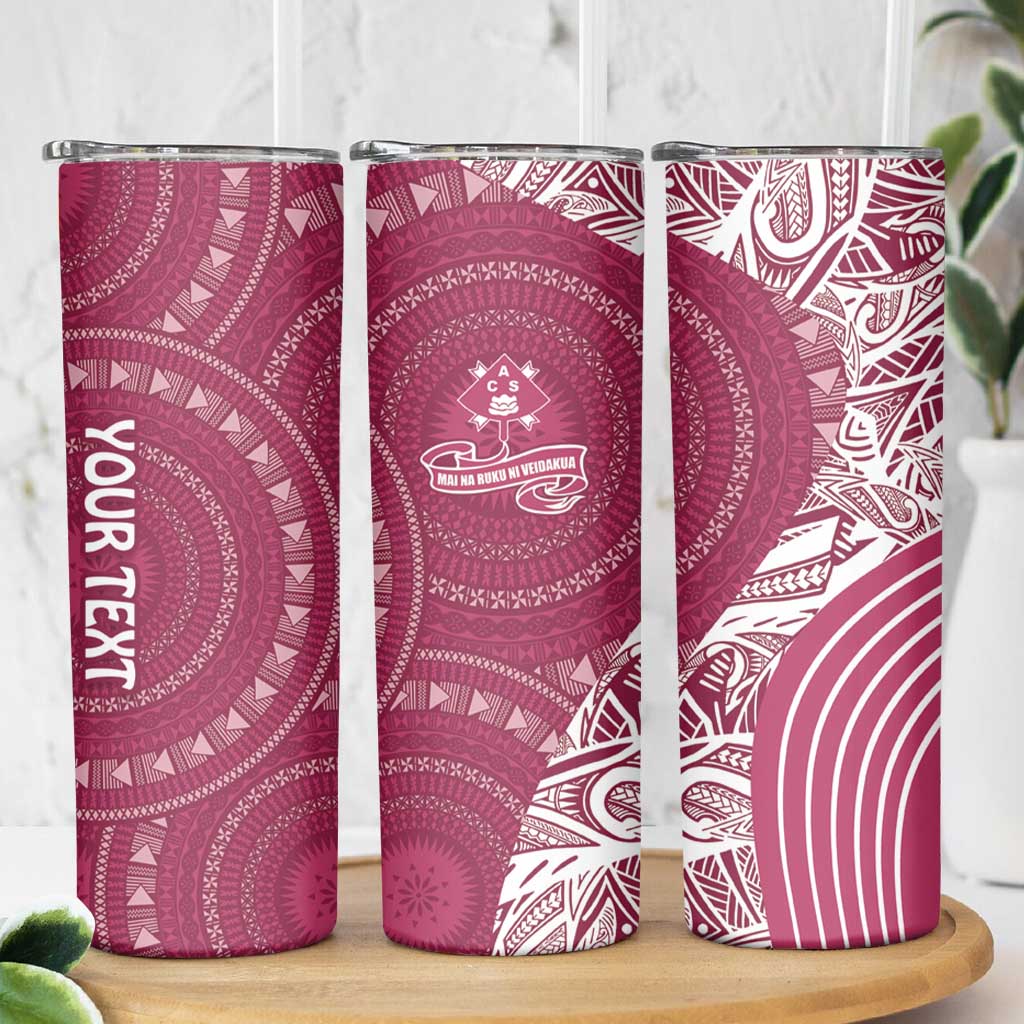 Fiji Adi Cakobau School Personalised Skinny Tumbler Masi Tapa Mix Plumeria LT7 - Polynesian Pride