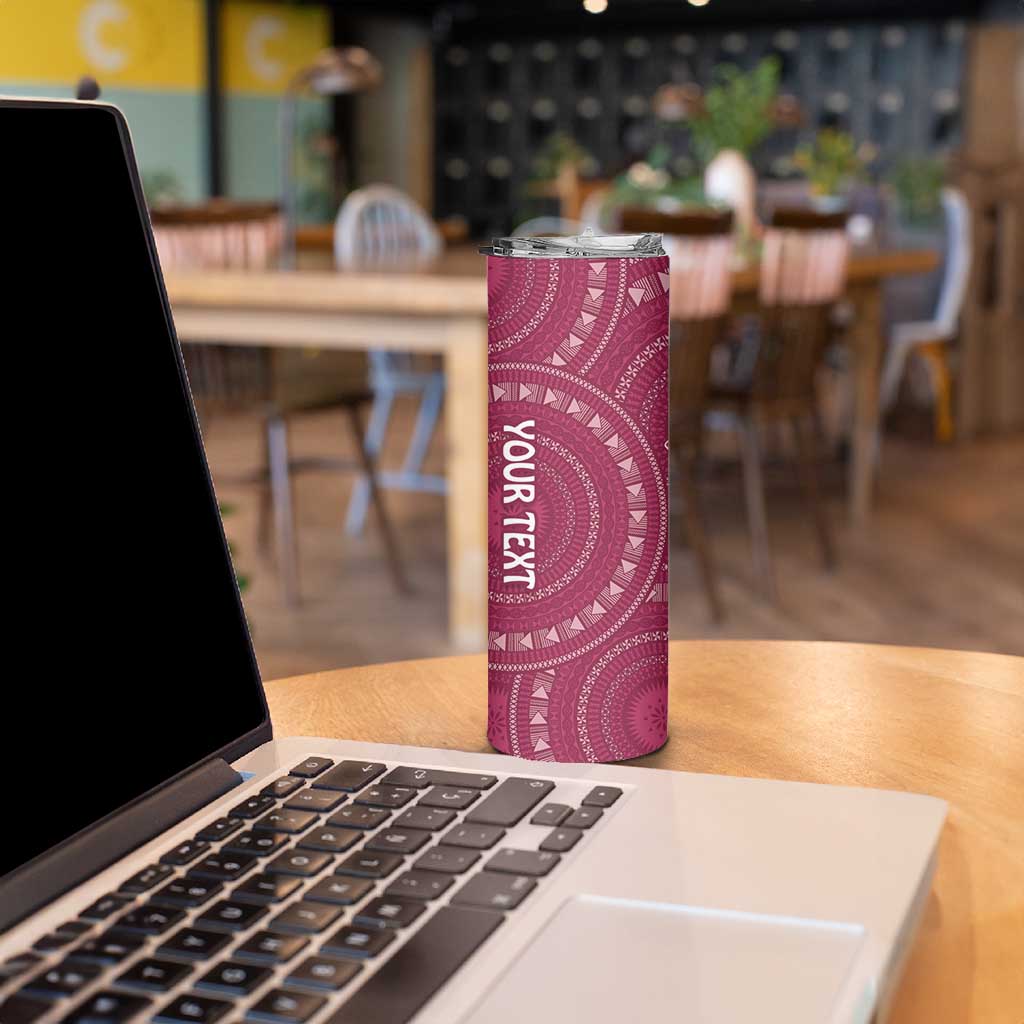 Fiji Adi Cakobau School Personalised Skinny Tumbler Masi Tapa Mix Plumeria LT7 - Polynesian Pride