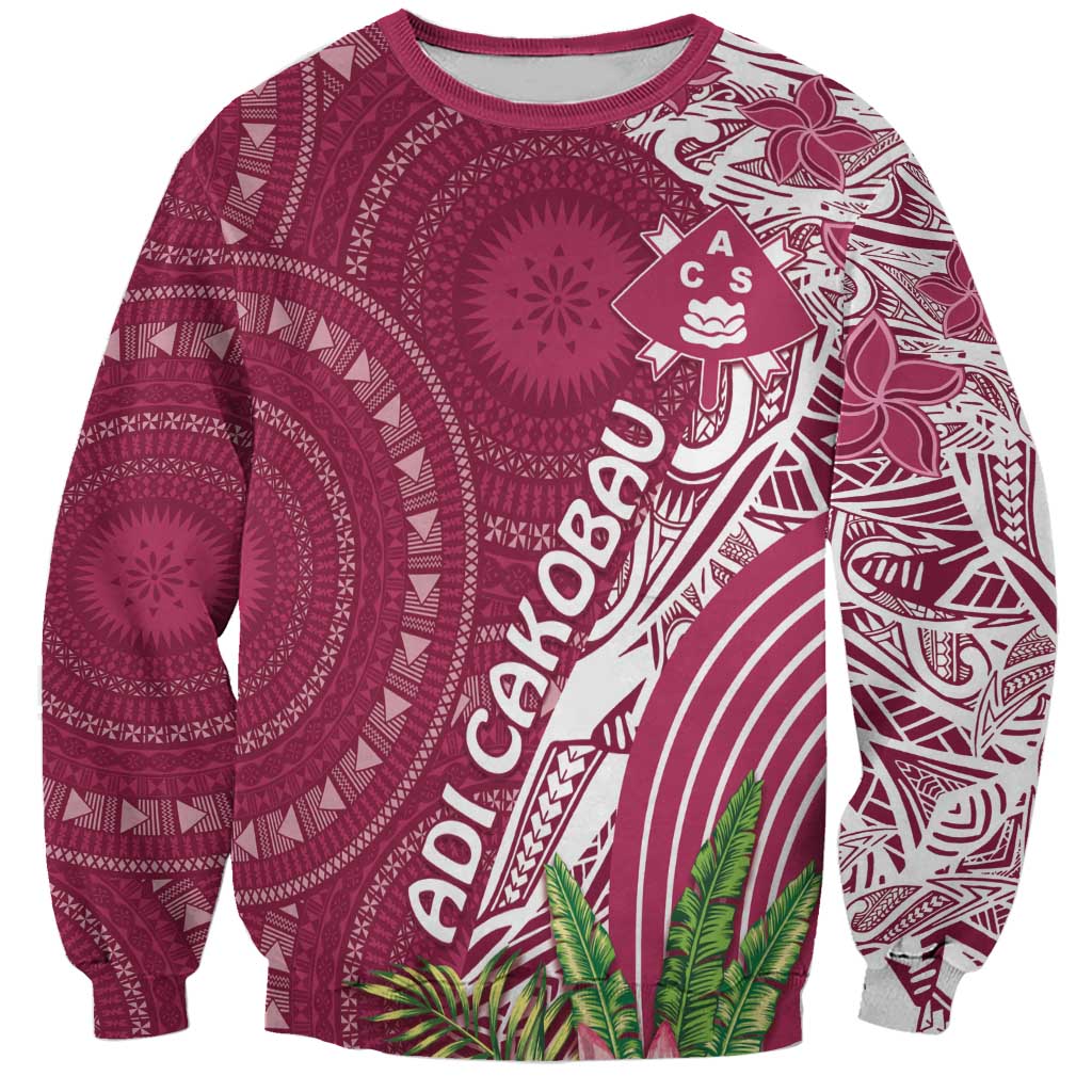 Fiji Adi Cakobau School Personalised Sweatshirt Masi Tapa Mix Plumeria LT7 Unisex Maroon - Polynesian Pride