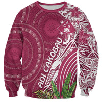 Fiji Adi Cakobau School Personalised Sweatshirt Masi Tapa Mix Plumeria LT7 Unisex Maroon - Polynesian Pride