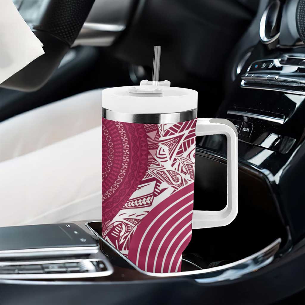 Fiji Adi Cakobau School Personalised Tumbler With Handle Masi Tapa Mix Plumeria