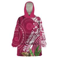 Fiji Adi Cakobau School Personalised Wearable Blanket Hoodie Masi Tapa Mix Plumeria LT7 One Size Maroon - Polynesian Pride