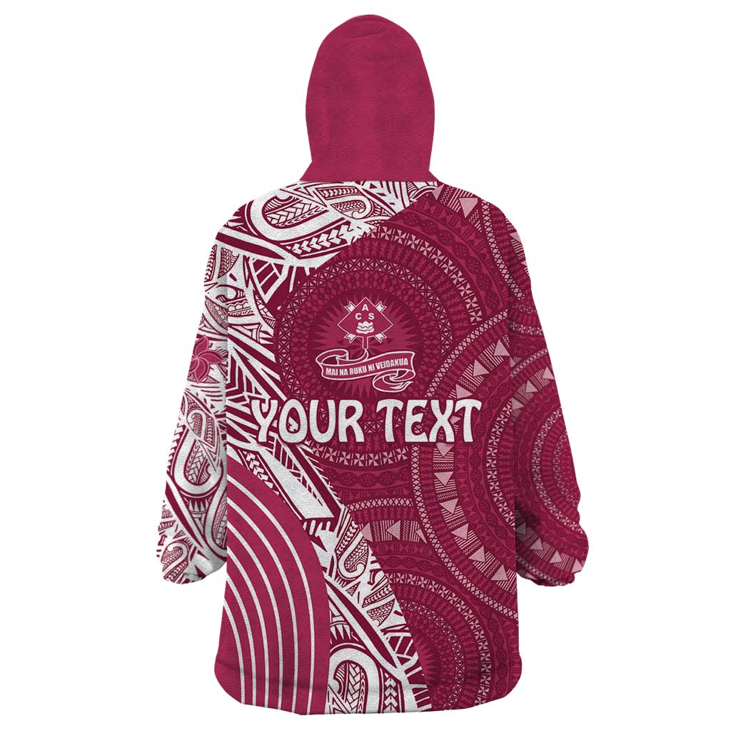 Fiji Adi Cakobau School Personalised Wearable Blanket Hoodie Masi Tapa Mix Plumeria LT7 - Polynesian Pride