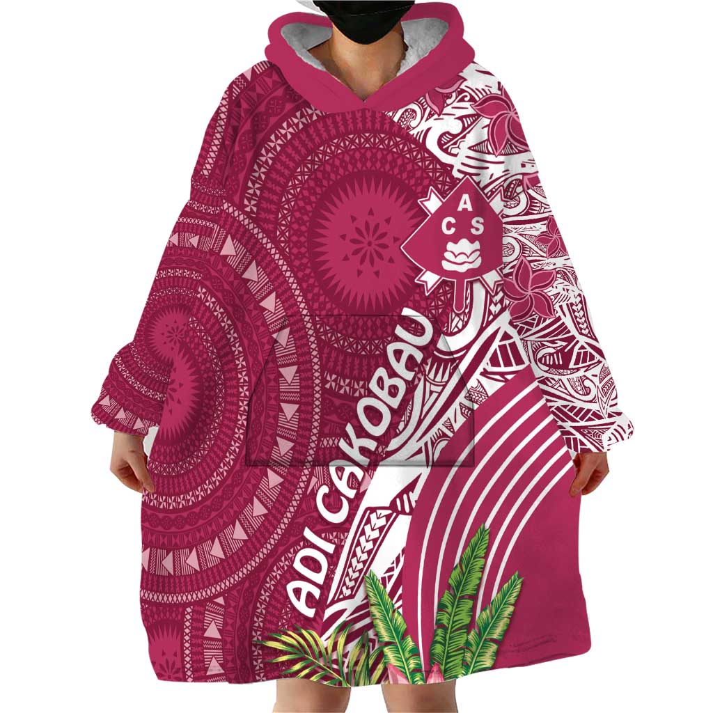 Fiji Adi Cakobau School Personalised Wearable Blanket Hoodie Masi Tapa Mix Plumeria LT7 - Polynesian Pride