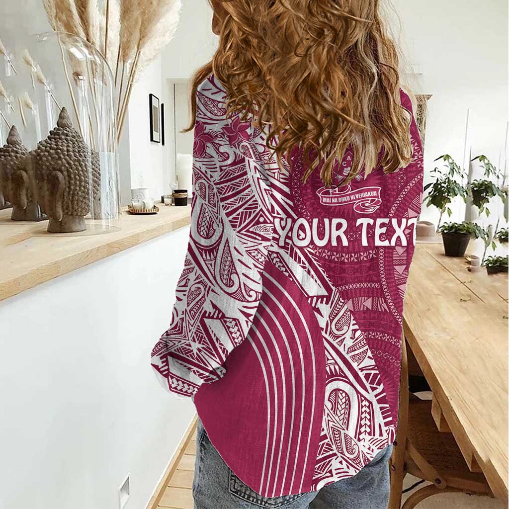 Fiji Adi Cakobau School Personalised Women Casual Shirt Masi Tapa Mix Plumeria LT7 - Polynesian Pride