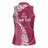 Fiji Adi Cakobau School Personalised Women Sleeveless Polo Shirt Masi Tapa Mix Plumeria LT7 - Polynesian Pride