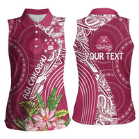Fiji Adi Cakobau School Personalised Women Sleeveless Polo Shirt Masi Tapa Mix Plumeria LT7 - Polynesian Pride