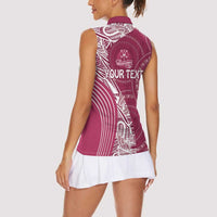 Fiji Adi Cakobau School Personalised Women Sleeveless Polo Shirt Masi Tapa Mix Plumeria LT7 - Polynesian Pride