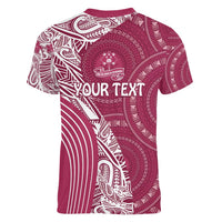 Fiji Adi Cakobau School Personalised Women V-Neck T-Shirt Masi Tapa Mix Plumeria LT7 - Polynesian Pride