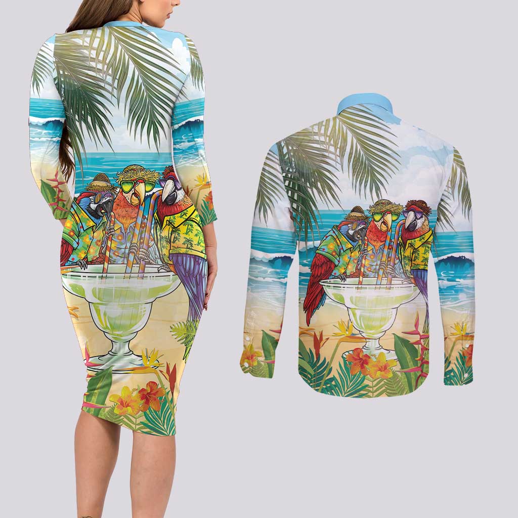 It's 5 o'clock Somewhere Couples Matching Long Sleeve Bodycon Dress and Long Sleeve Button Shirt Beach Party - Polynesian Pride