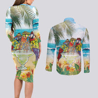 It's 5 o'clock Somewhere Couples Matching Long Sleeve Bodycon Dress and Long Sleeve Button Shirt Beach Party - Polynesian Pride