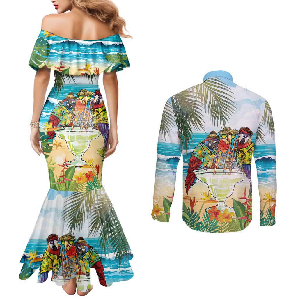 It's 5 o'clock Somewhere Couples Matching Mermaid Dress and Long Sleeve Button Shirt Beach Party - Polynesian Pride
