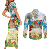 It's 5 o'clock Somewhere Couples Matching Short Sleeve Bodycon Dress and Long Sleeve Button Shirt Beach Party - Polynesian Pride