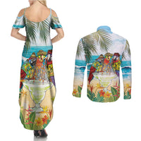 It's 5 o'clock Somewhere Couples Matching Summer Maxi Dress and Long Sleeve Button Shirt Beach Party - Polynesian Pride