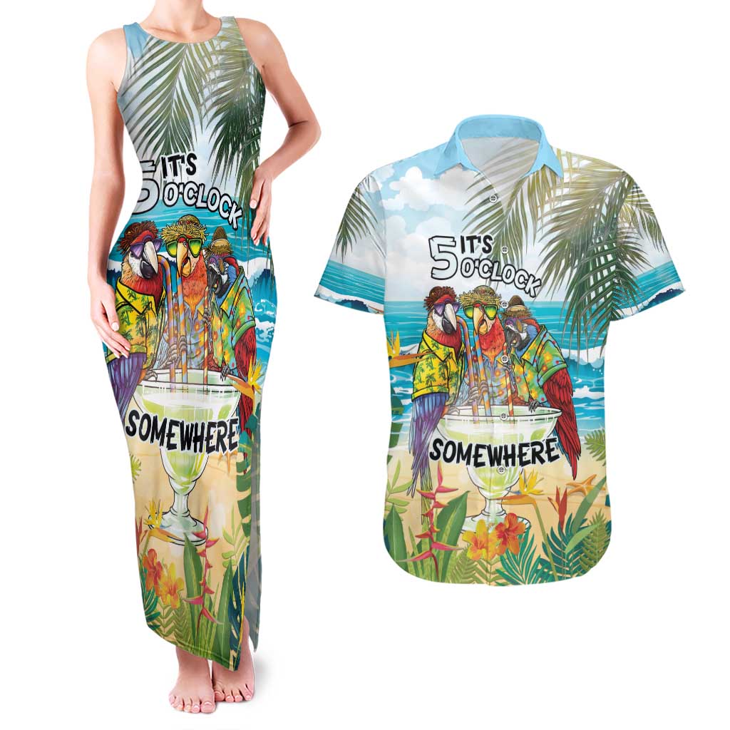 It's 5 o'clock Somewhere Couples Matching Tank Maxi Dress and Hawaiian Shirt Beach Party - Polynesian Pride