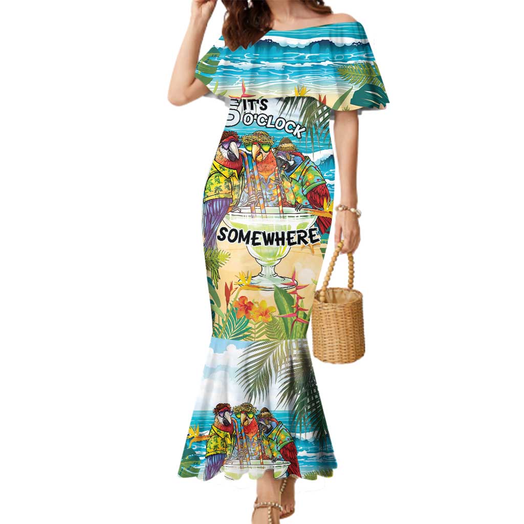 It's 5 o'clock Somewhere Family Matching Mermaid Dress and Hawaiian Shirt Beach Party LT7 Mom's Dress Colorful - Polynesian Pride