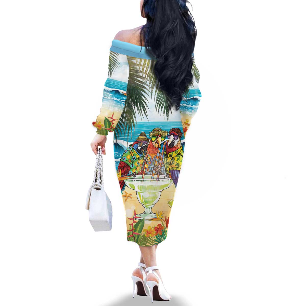It's 5 o'clock Somewhere Family Matching Off The Shoulder Long Sleeve Dress and Hawaiian Shirt Beach Party - Polynesian Pride