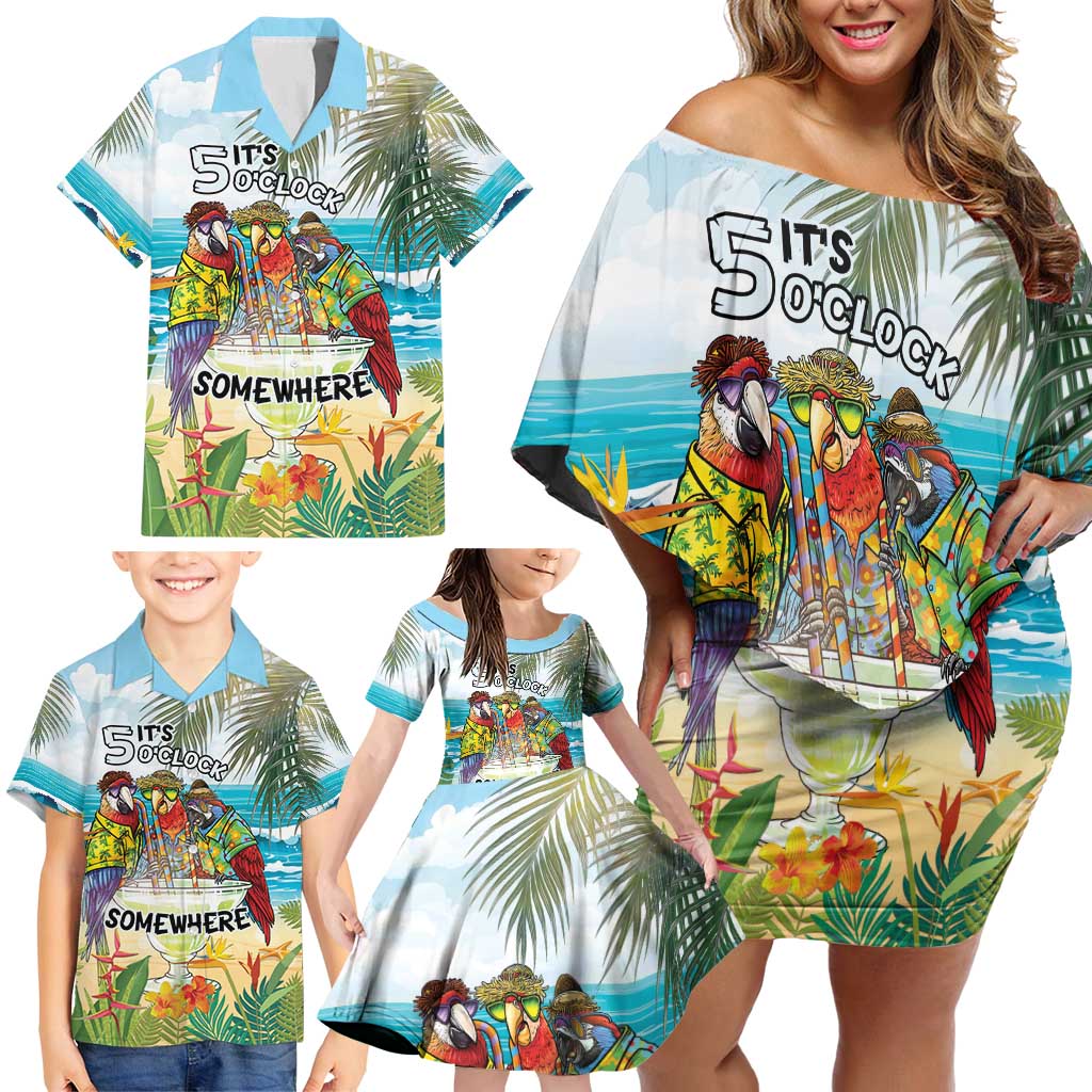 It's 5 o'clock Somewhere Family Matching Off Shoulder Short Dress and Hawaiian Shirt Beach Party LT7 - Polynesian Pride
