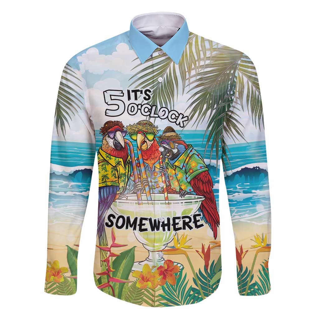 It's 5 o'clock Somewhere Family Matching Tank Maxi Dress and Hawaiian Shirt Beach Party LT7 Dad's Shirt - Long Sleeve Colorful - Polynesian Pride