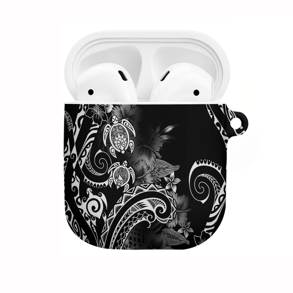 Aloha Hawaii Turtles Floral AirPods Case Obsidian Glaze LT7 Black - Polynesian Pride