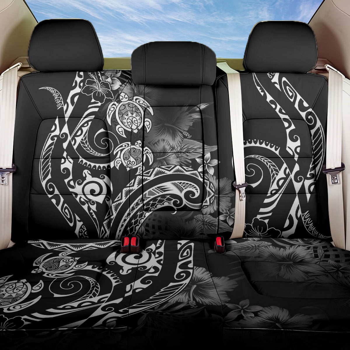 Aloha Hawaii Turtles Floral Back Car Seat Cover Obsidian Glaze LT7 One Size Black - Polynesian Pride