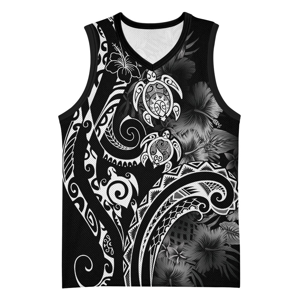 Aloha Hawaii Turtles Floral Basketball Jersey Obsidian Glaze LT7 Unisex Black - Polynesian Pride