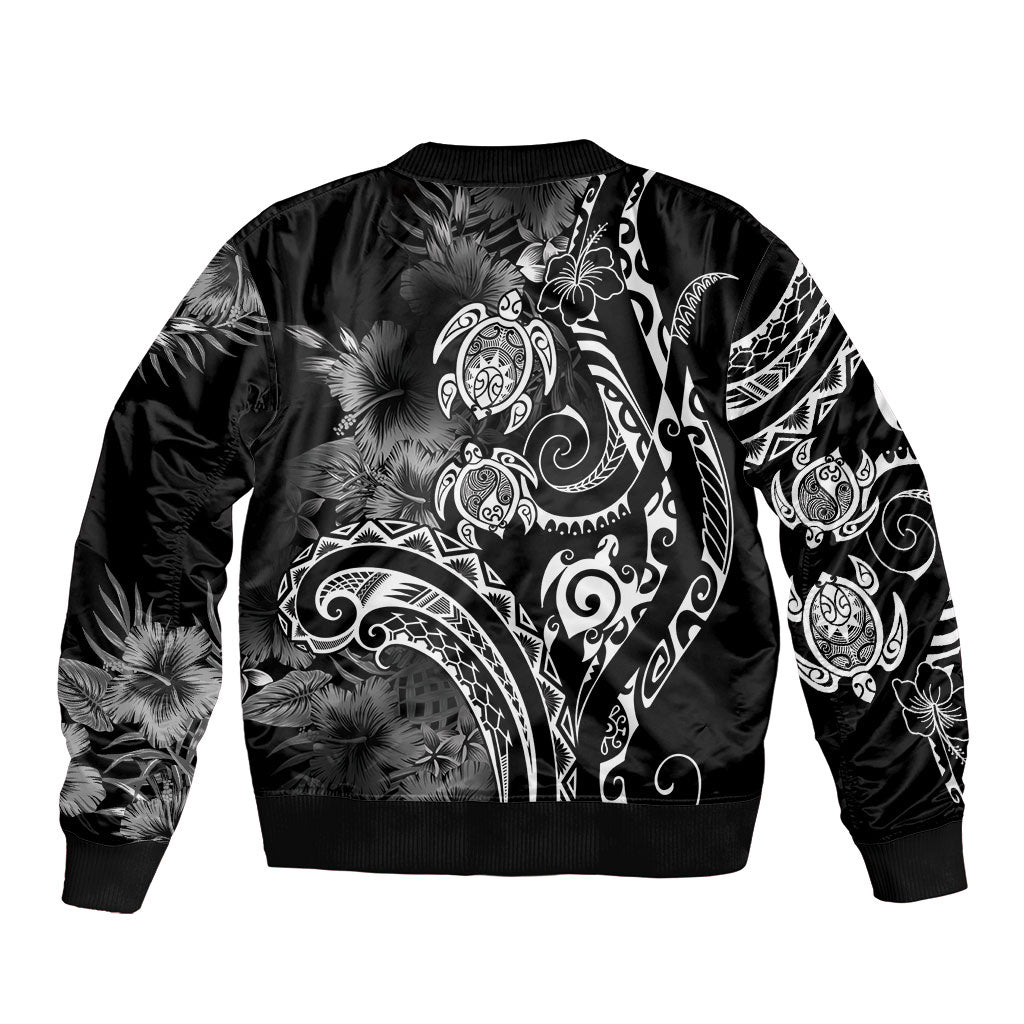 Aloha Hawaii Turtles Floral Bomber Jacket Obsidian Glaze