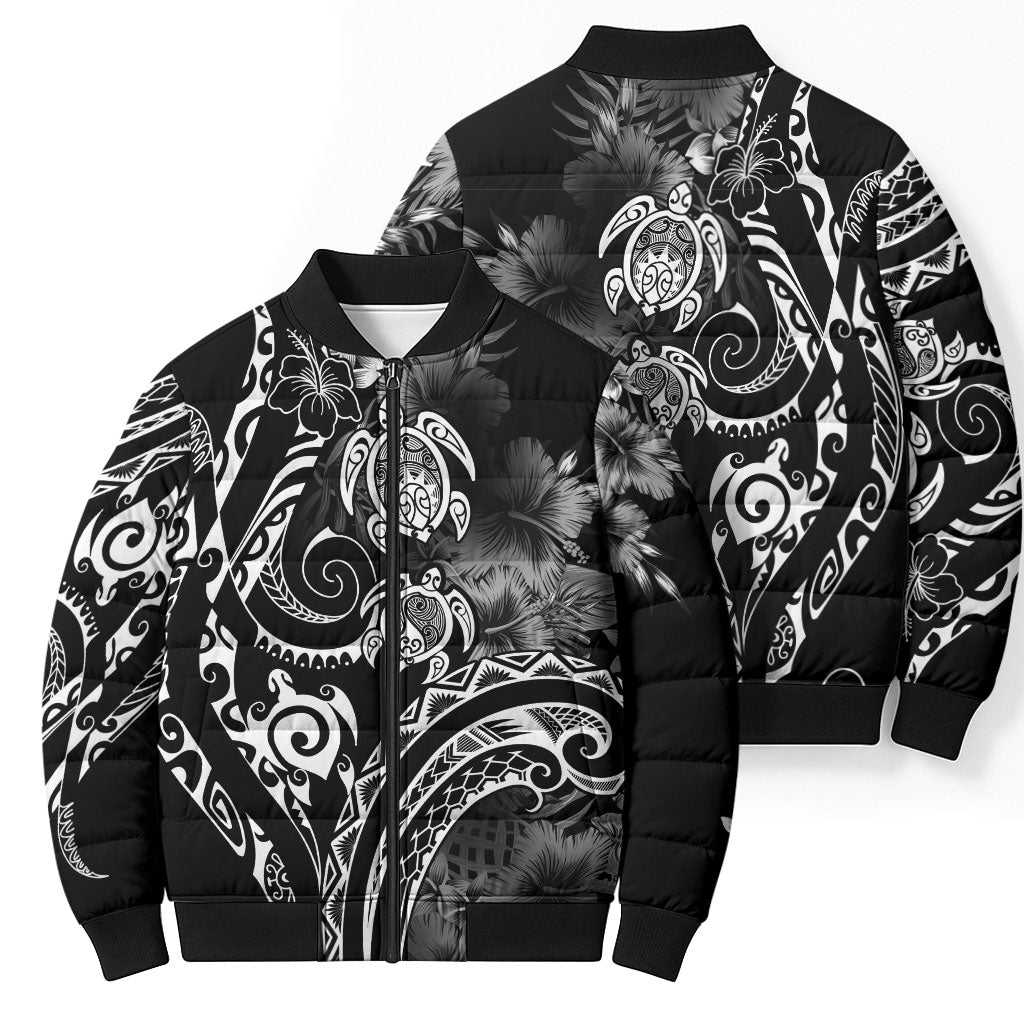Aloha Hawaii Turtles Floral Bomber Puffer Jacket Obsidian Glaze
