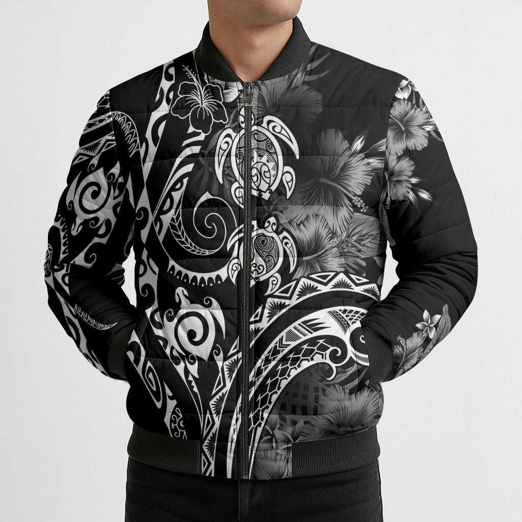 Aloha Hawaii Turtles Floral Bomber Puffer Jacket Obsidian Glaze