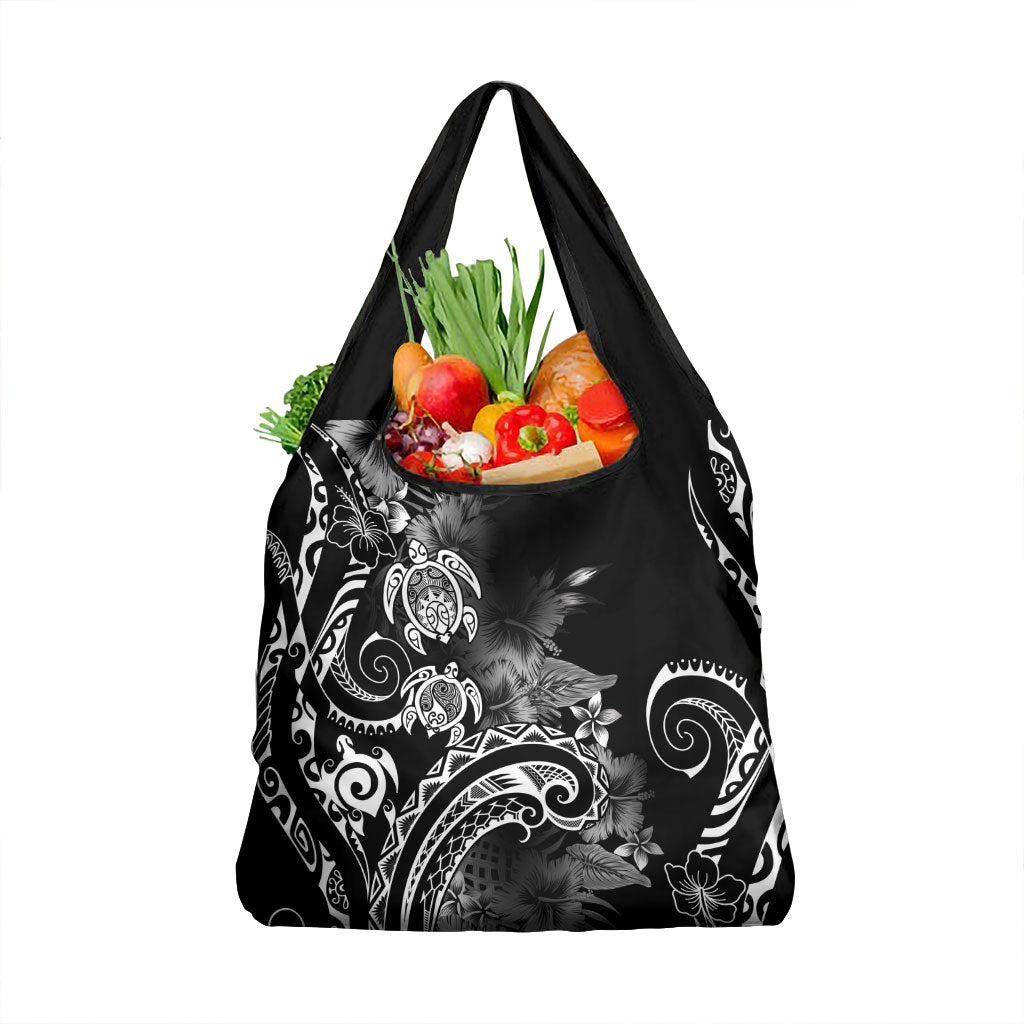 Aloha Hawaii Turtles Floral Grocery Bag Obsidian Glaze LT7 1-pack One Size Black - Polynesian Pride