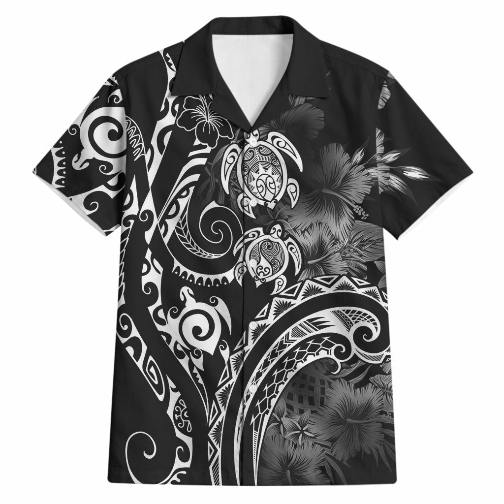 Aloha Hawaii Turtles Floral Hawaiian Shirt Obsidian Glaze LT7 Black - Polynesian Pride