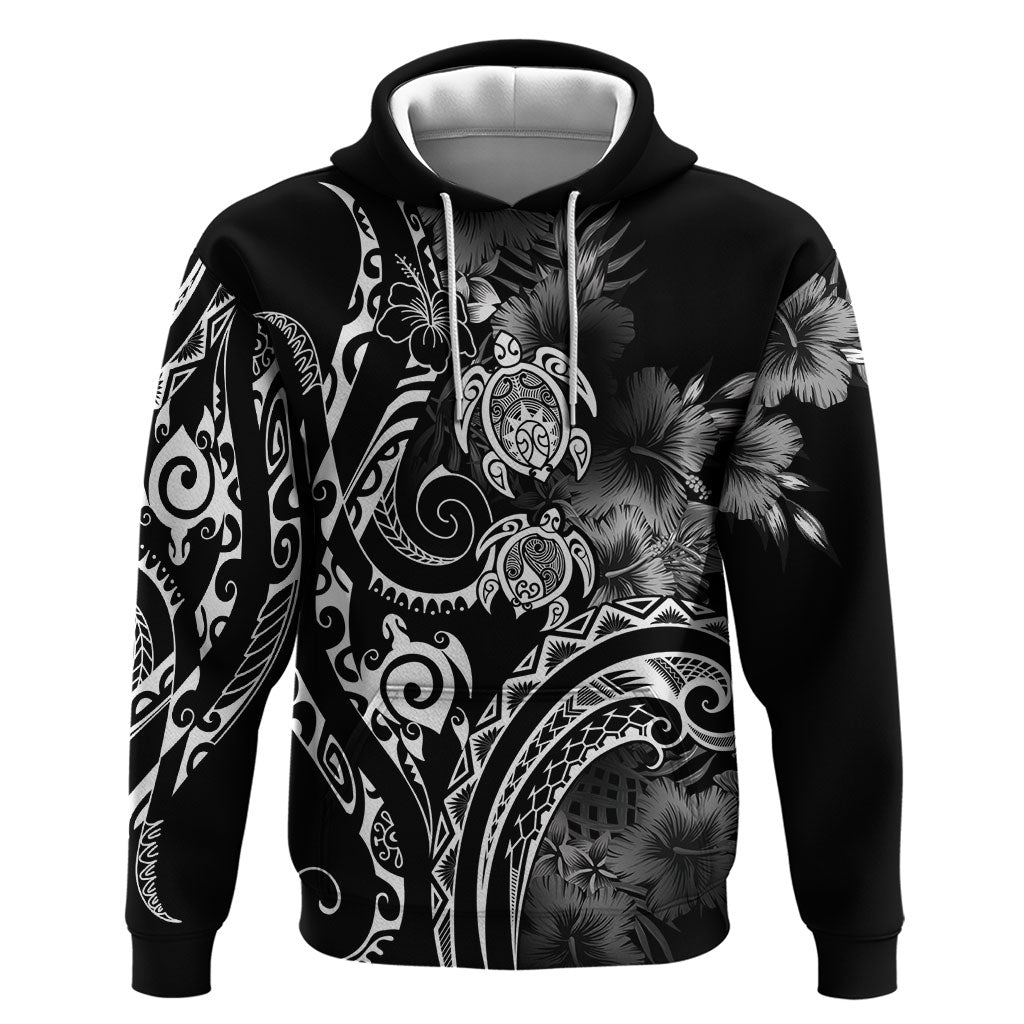 Aloha Hawaii Turtles Floral Hoodie Obsidian Glaze LT7 Pullover Hoodie Black - Polynesian Pride