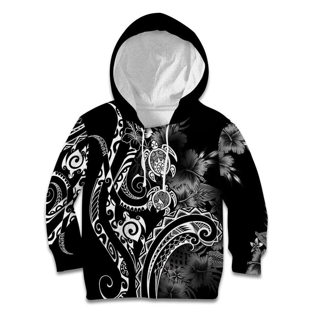 Aloha Hawaii Turtles Floral Kid Hoodie Obsidian Glaze LT7 Hoodie Black - Polynesian Pride