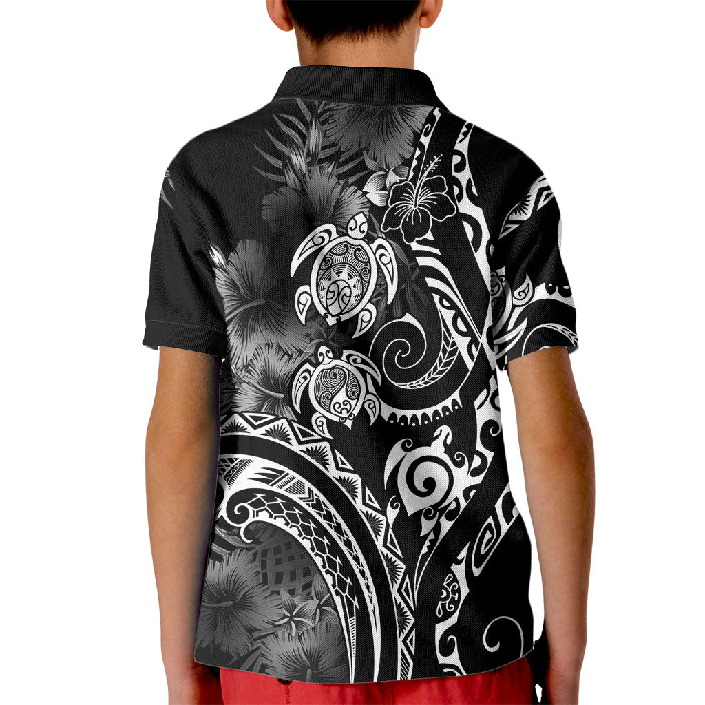 Aloha Hawaii Turtles Floral Kid Polo Shirt Obsidian Glaze