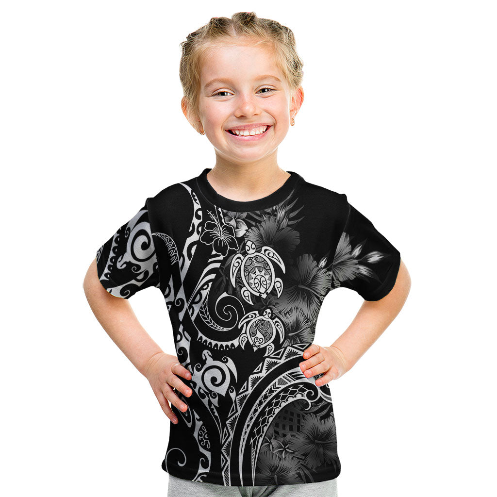 Aloha Hawaii Turtles Floral Kid T Shirt Obsidian Glaze LT7 Black - Polynesian Pride