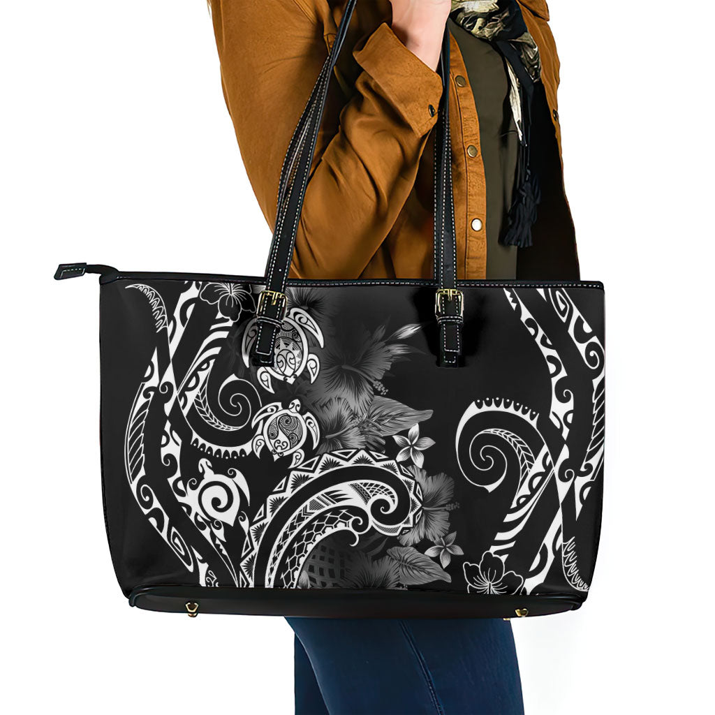 Aloha Hawaii Turtles Floral Leather Tote Bag Obsidian Glaze