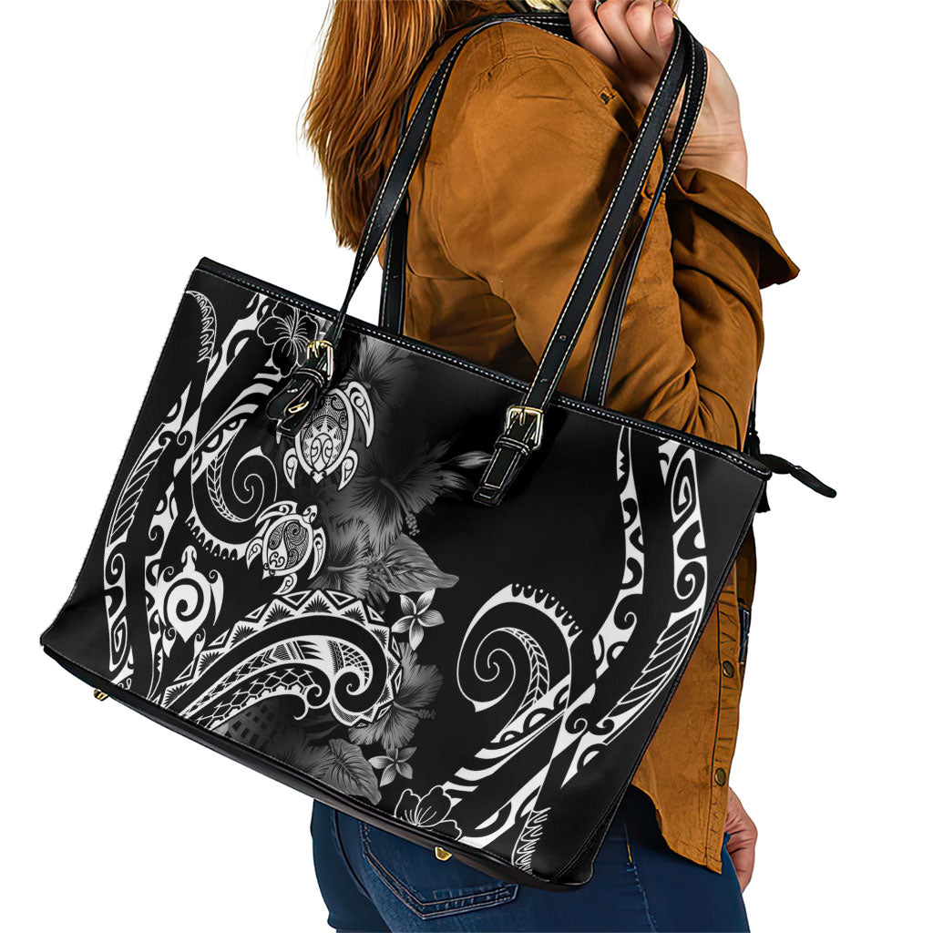 Aloha Hawaii Turtles Floral Leather Tote Bag Obsidian Glaze