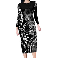 Aloha Hawaii Turtles Floral Long Sleeve Bodycon Dress Obsidian Glaze