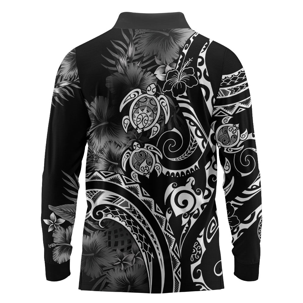 Aloha Hawaii Turtles Floral Long Sleeve Polo Shirt Obsidian Glaze