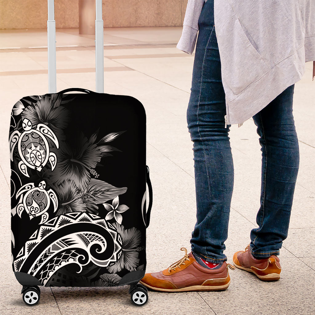 Aloha Hawaii Turtles Floral Luggage Cover Obsidian Glaze LT7 Black - Polynesian Pride