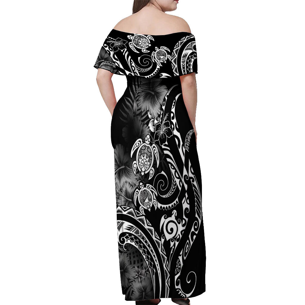 Aloha Hawaii Turtles Floral Off Shoulder Maxi Dress Obsidian Glaze