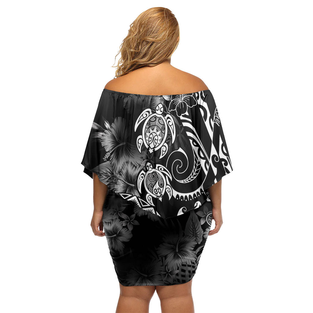 Aloha Hawaii Turtles Floral Off Shoulder Short Dress Obsidian Glaze