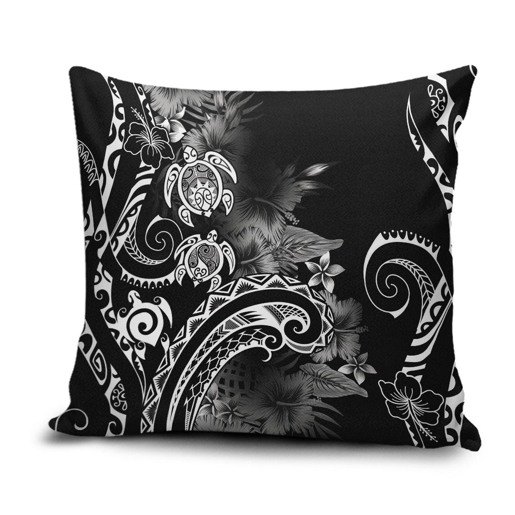 Aloha Hawaii Turtles Floral Pillow Cover Obsidian Glaze LT7 Black - Polynesian Pride