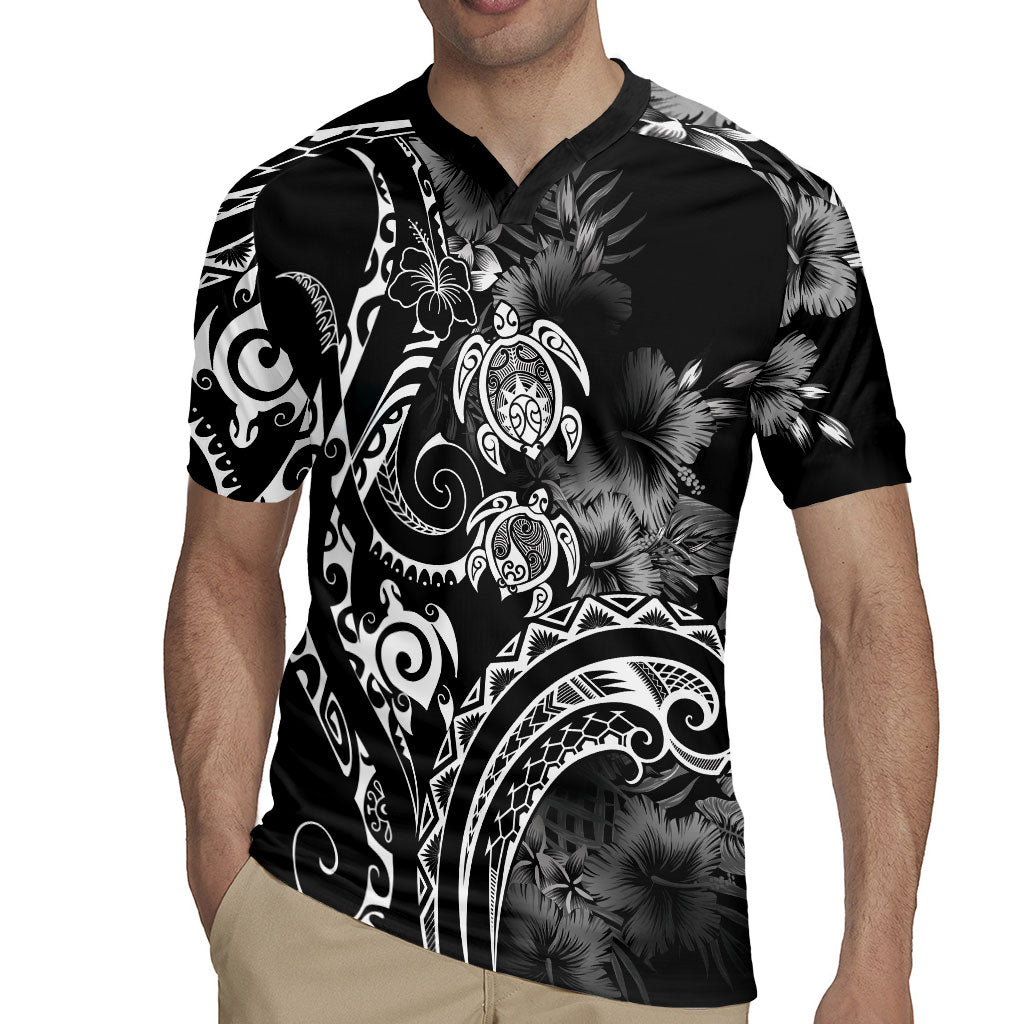 Aloha Hawaii Turtles Floral Rugby Jersey Obsidian Glaze