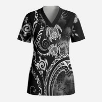 Aloha Hawaii Turtles Floral Scrub Top Obsidian Glaze