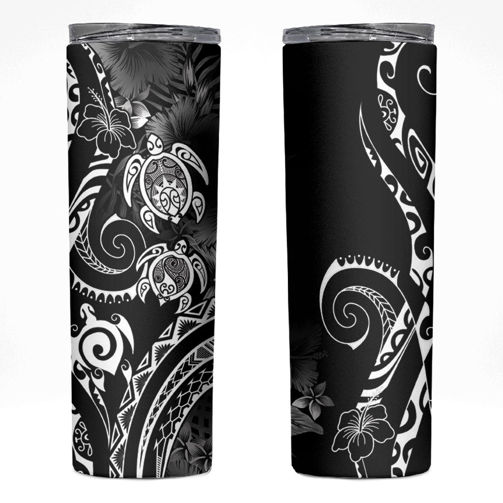 Aloha Hawaii Turtles Floral Skinny Tumbler Obsidian Glaze LT7 Black - Polynesian Pride