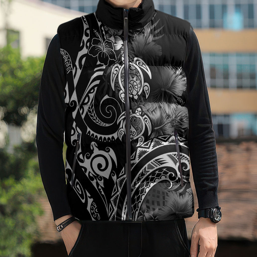 Aloha Hawaii Turtles Floral Sleeveless Puffer Jacket Obsidian Glaze