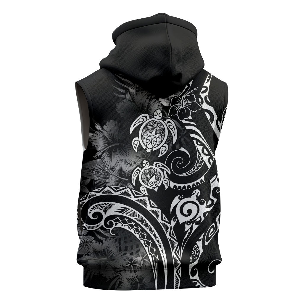 Aloha Hawaii Turtles Floral Sleeveless Zip Hoodie Obsidian Glaze