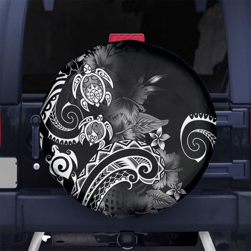 Aloha Hawaii Turtles Floral Spare Tire Cover Obsidian Glaze LT7 No hole Black - Polynesian Pride