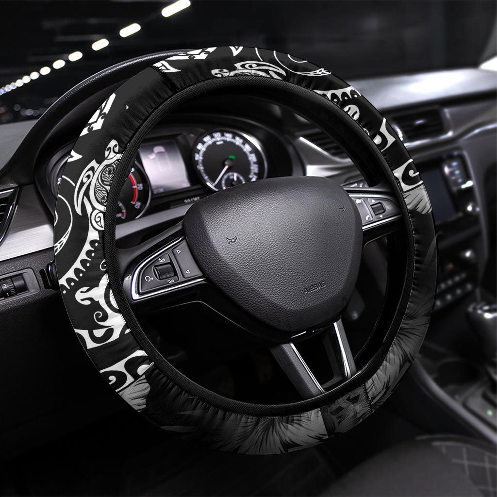 Aloha Hawaii Turtles Floral Steering Wheel Cover Obsidian Glaze LT7 Universal Fit Black - Polynesian Pride